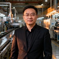 广汽零部件有限公司信息部总监张伟明的职业头像，身着深色西装，背景为现代化工厂车间